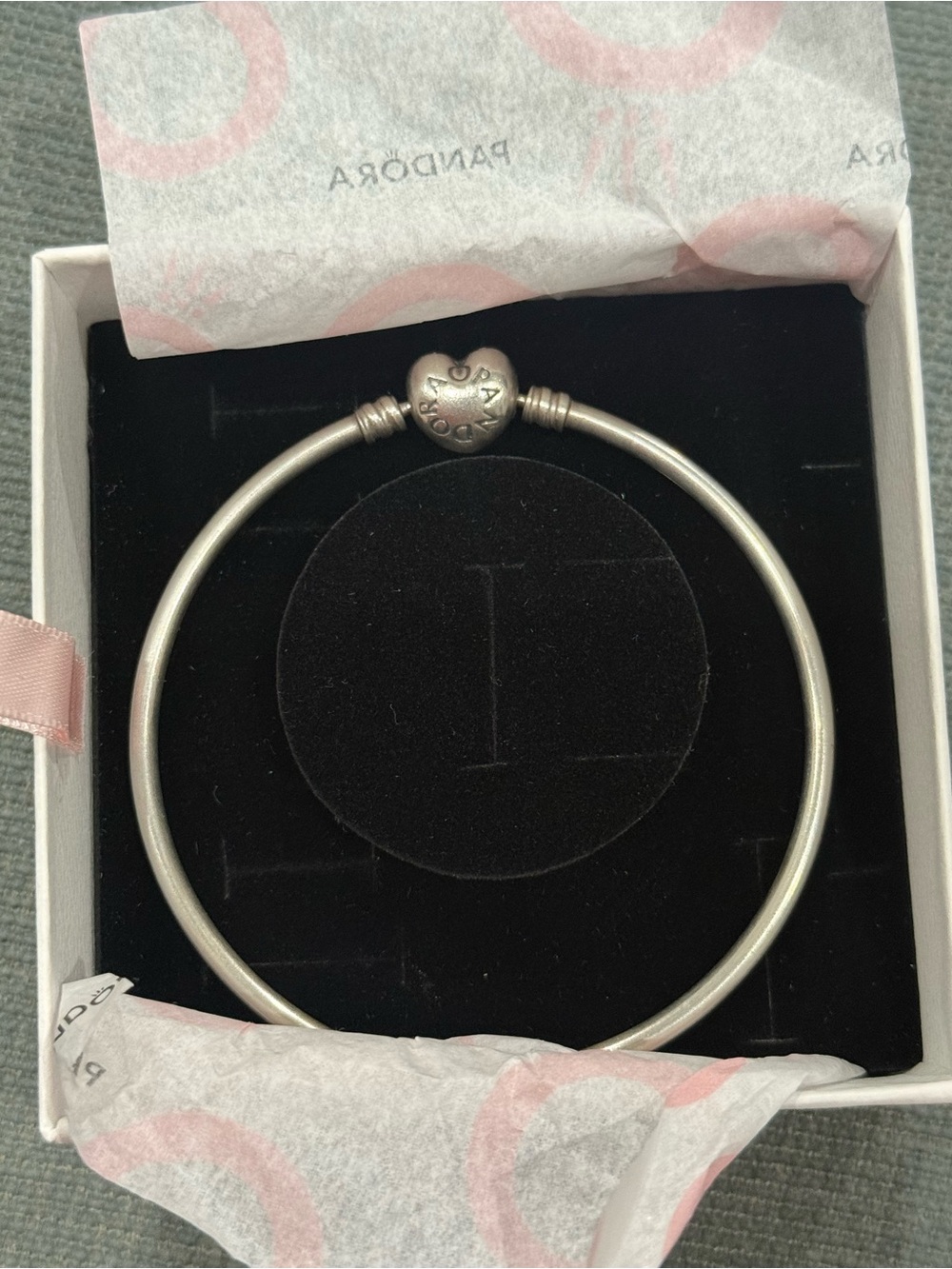 Pandora Silver Heart Clasp Charm Bangle